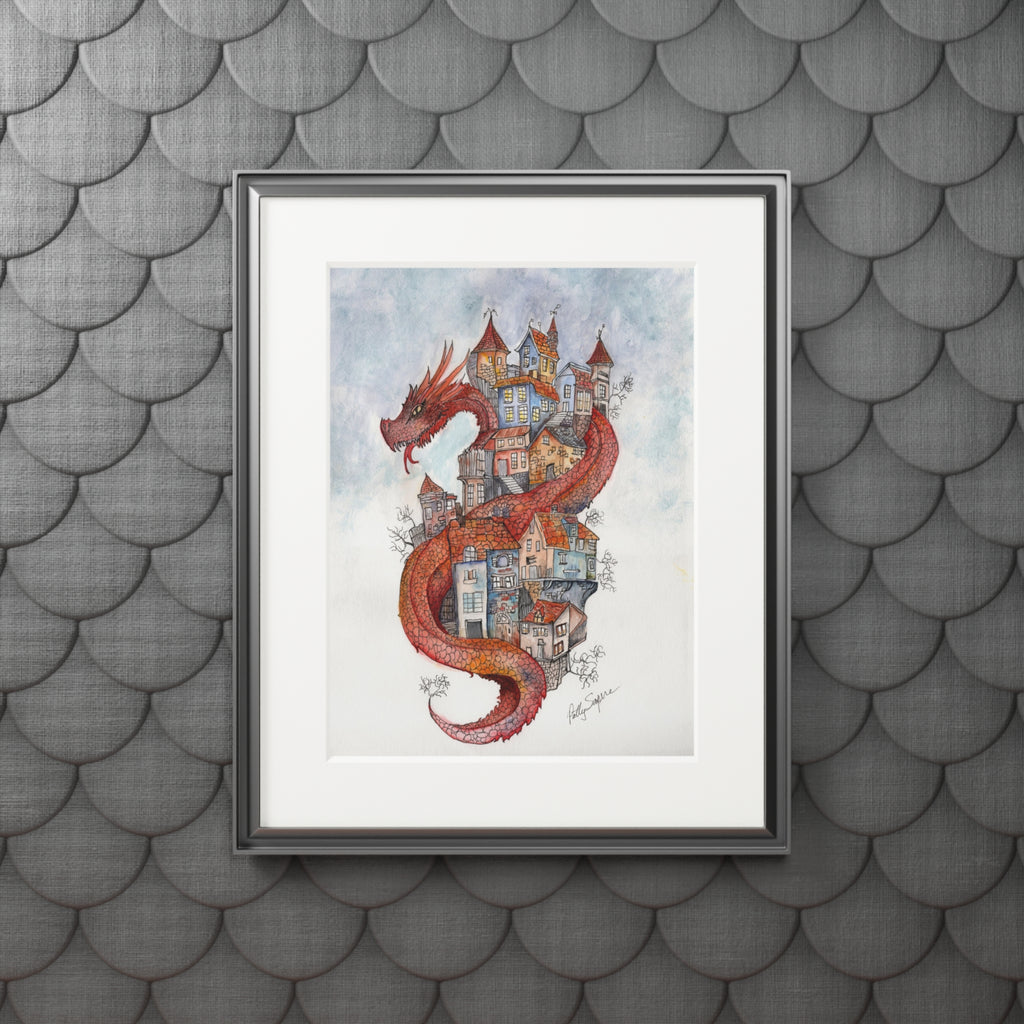 Dragon Over Town — Fine Art Print with Passepartout