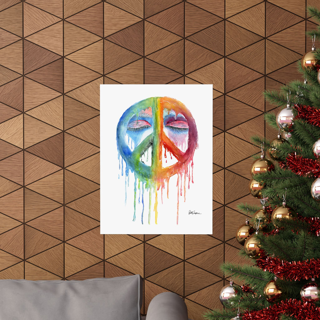 Peace Sign Watercolor Poster — Rainbow Drip Matte Vertical Art Print