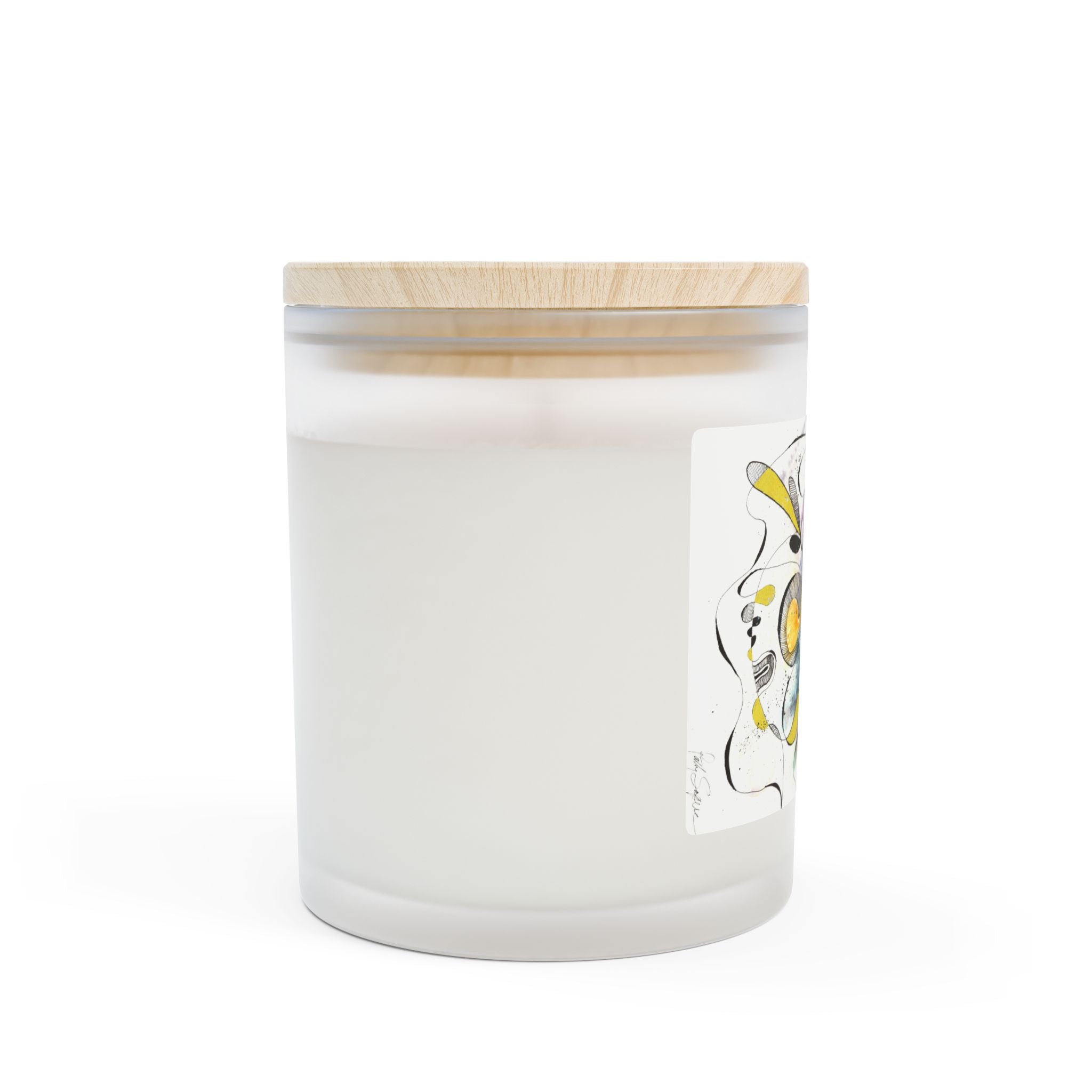Frosted Glass Candle — Abstract Yellow & Gray Watercolor Design, 11oz Scented Candle