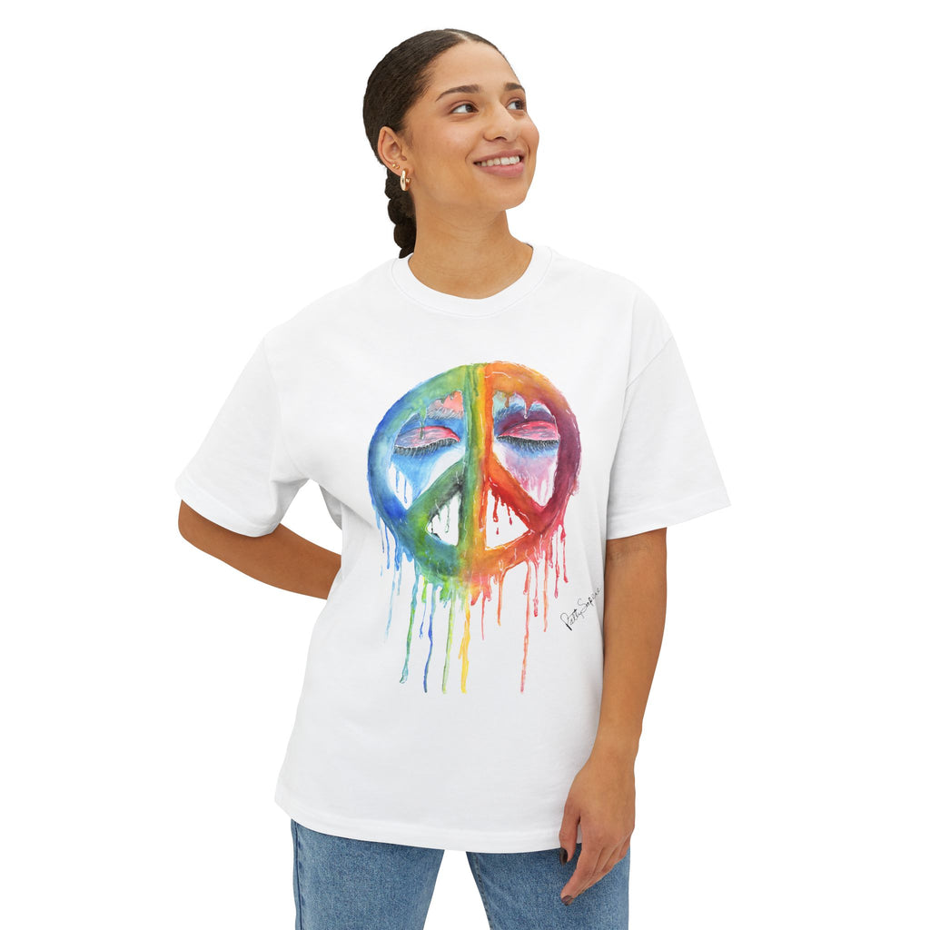 Peace Sign Watercolor Drip Tee — Rainbow Hippie Graphic T-Shirt
