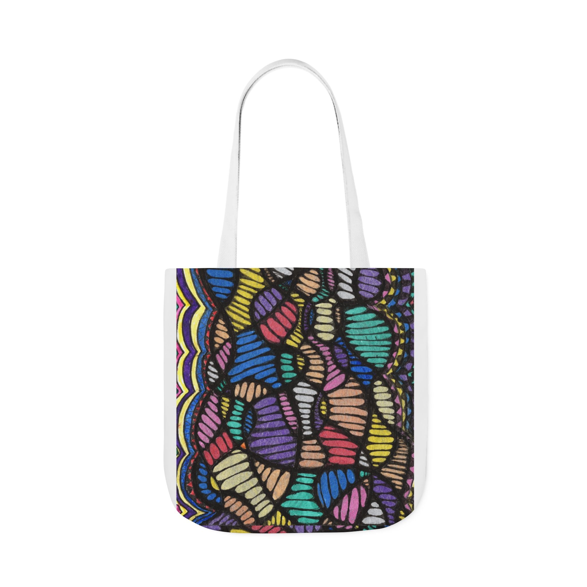 Vibrant Canvas Tote Bag with 5-Color Straps, Eco-Friendly Shopping Bag, Boho Beach Tote, Colorful Everyday Bag
