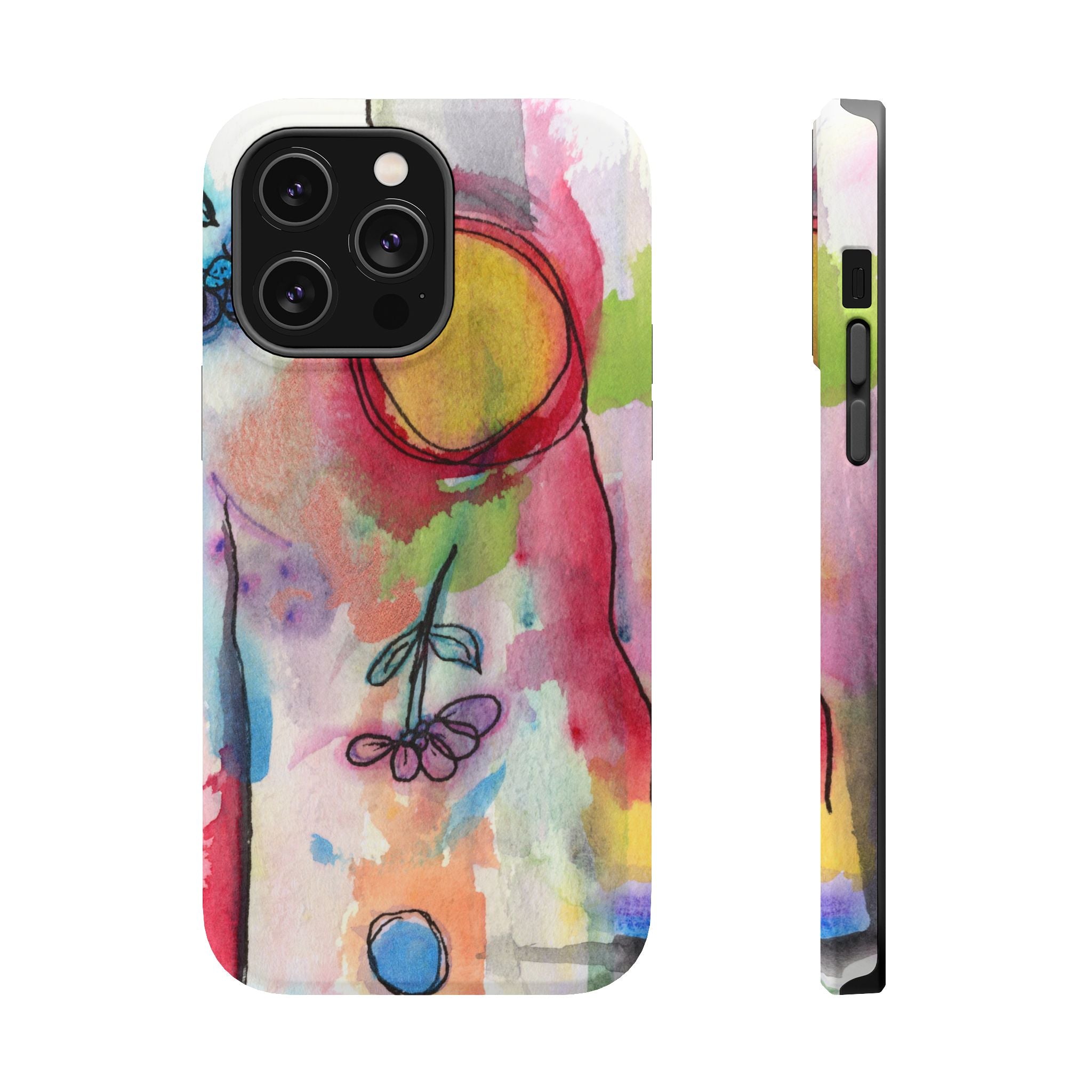 Artistic Magnetic Tough Case for Phone - Colorful Abstract Floral Design