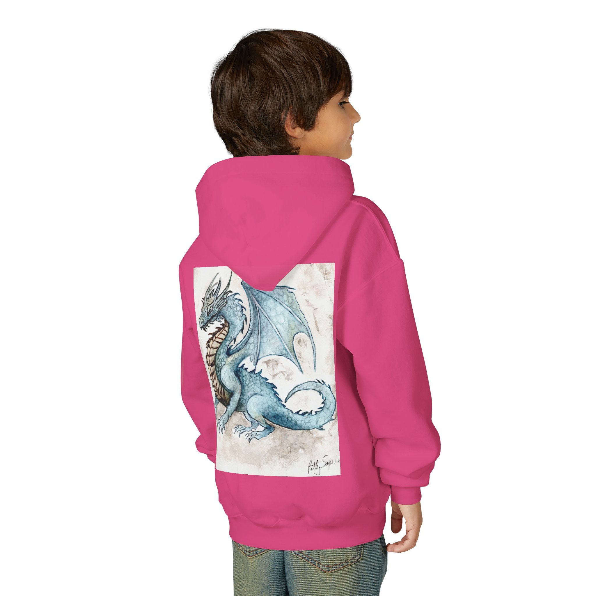 Blue Dragon Youth Hooded Sweatshirt – Fantasy Watercolor Art