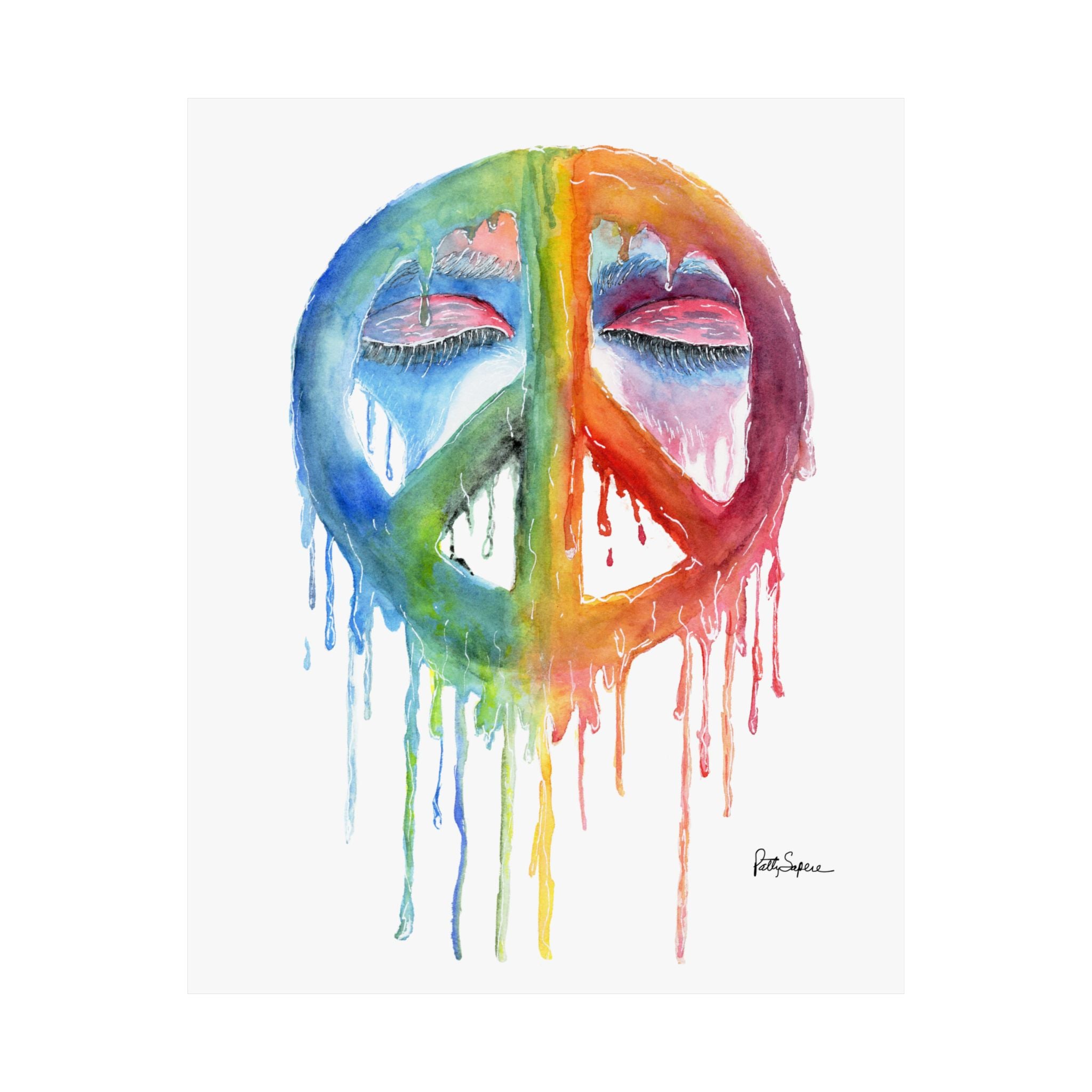 Peace Sign Watercolor Poster — Rainbow Drip Matte Vertical Art Print