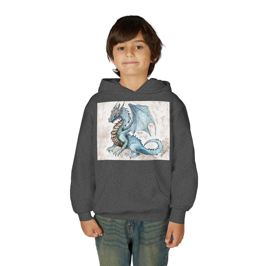 Blue Dragon Youth Hoodie – Watercolor Fantasy Art for Kids