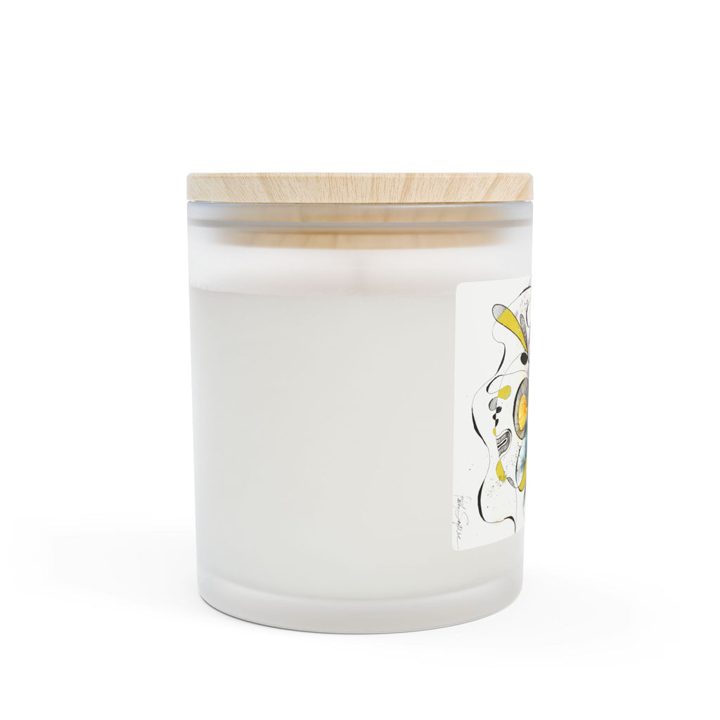 Frosted Glass Candle — Abstract Yellow & Gray Watercolor Design, 11oz Scented Candle