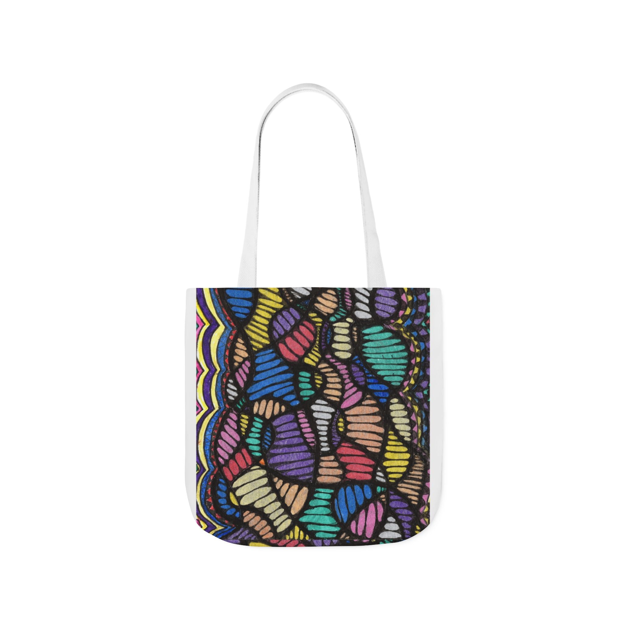 Vibrant Canvas Tote Bag with 5-Color Straps, Eco-Friendly Shopping Bag, Boho Beach Tote, Colorful Everyday Bag