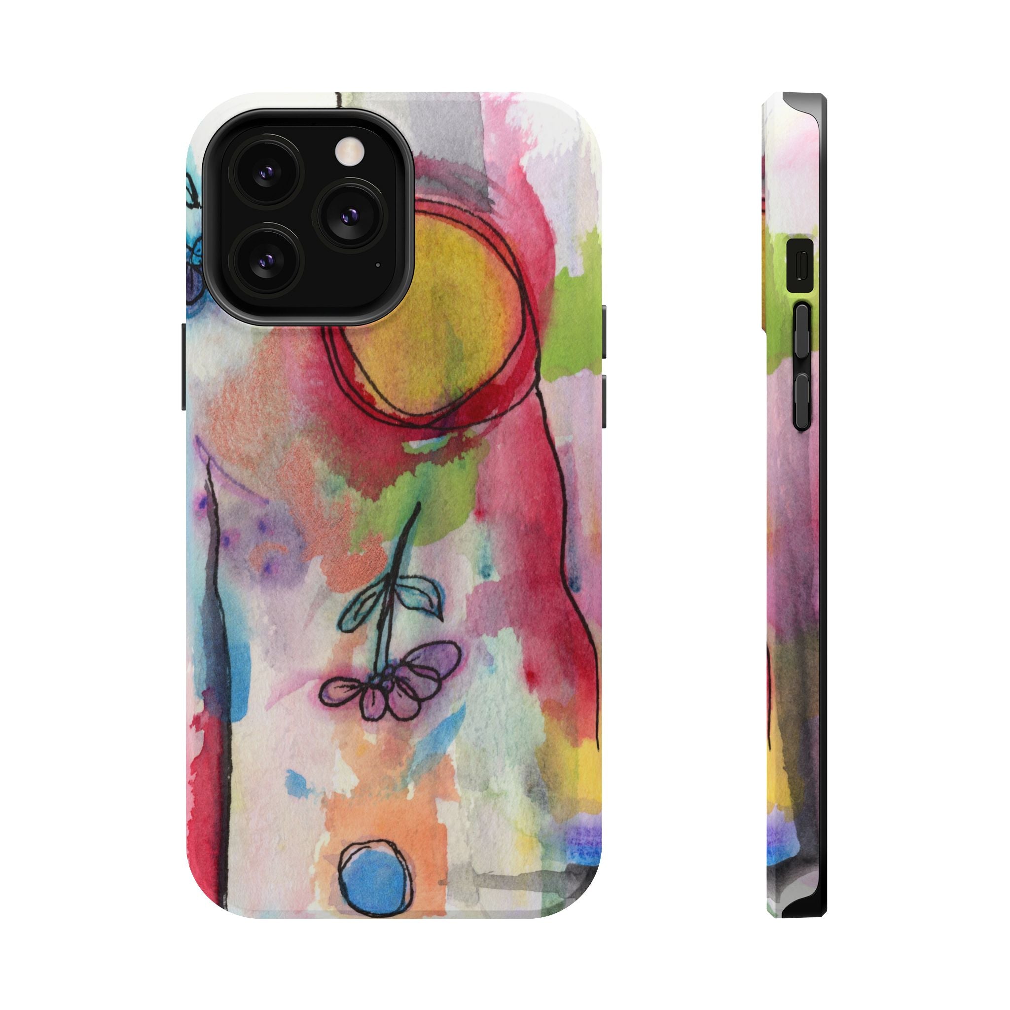 Artistic Magnetic Tough Case for Phone - Colorful Abstract Floral Design