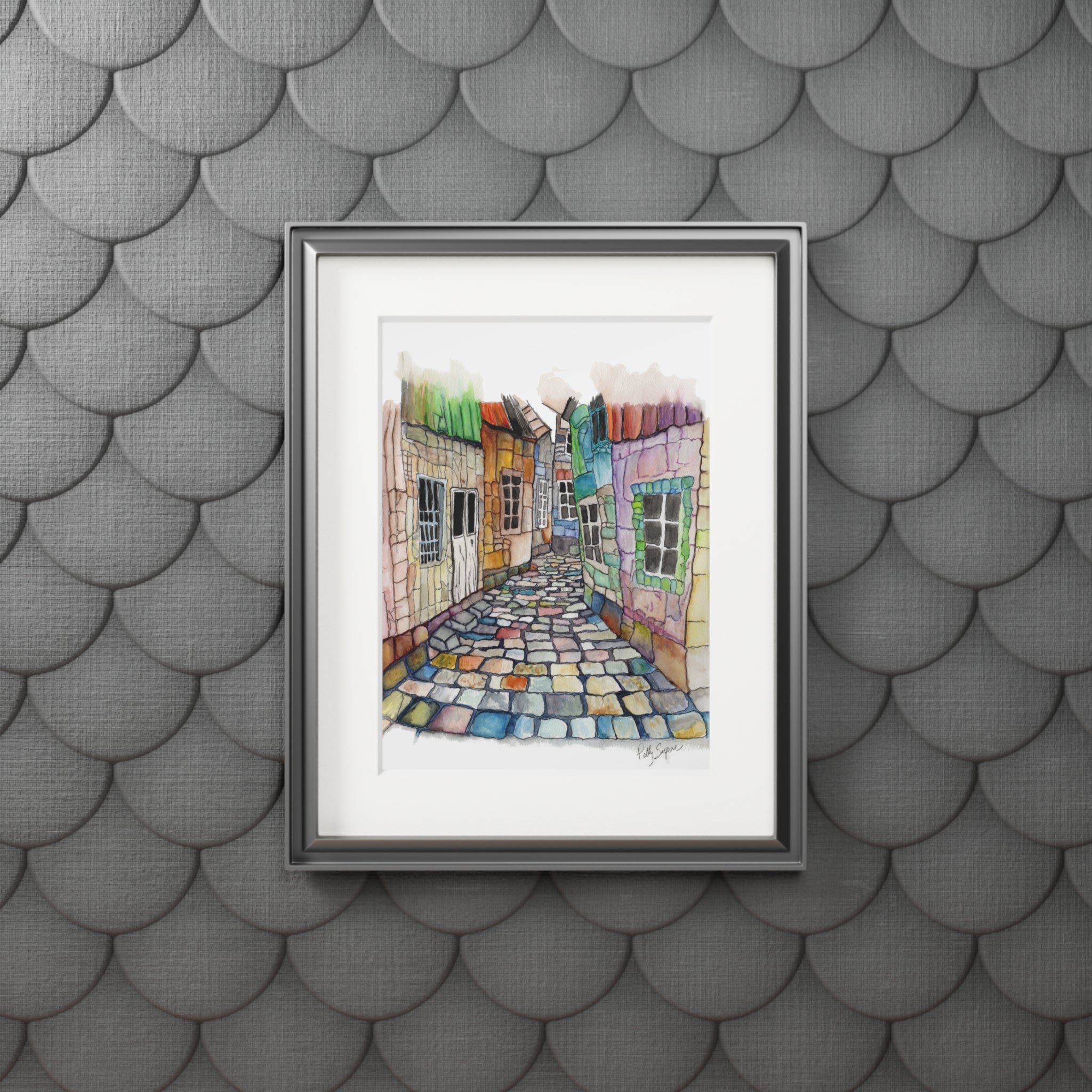 Framed Fine Art Print: Colorful Cobblestone Alleyway