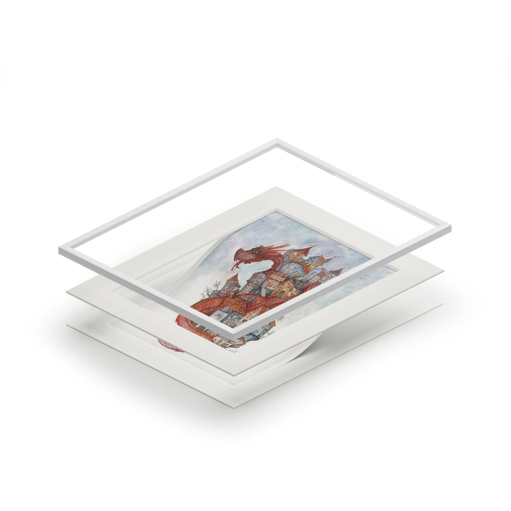 Dragon Over Town — Fine Art Print with Passepartout