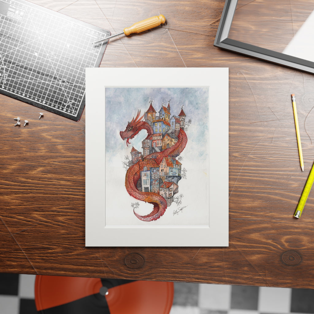 Dragon Over Town — Fine Art Print with Passepartout