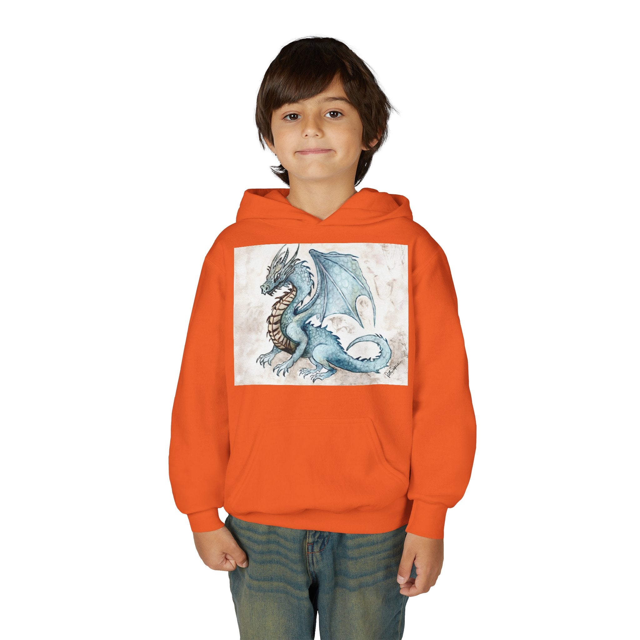 Blue Dragon Youth Hoodie – Watercolor Fantasy Art for Kids