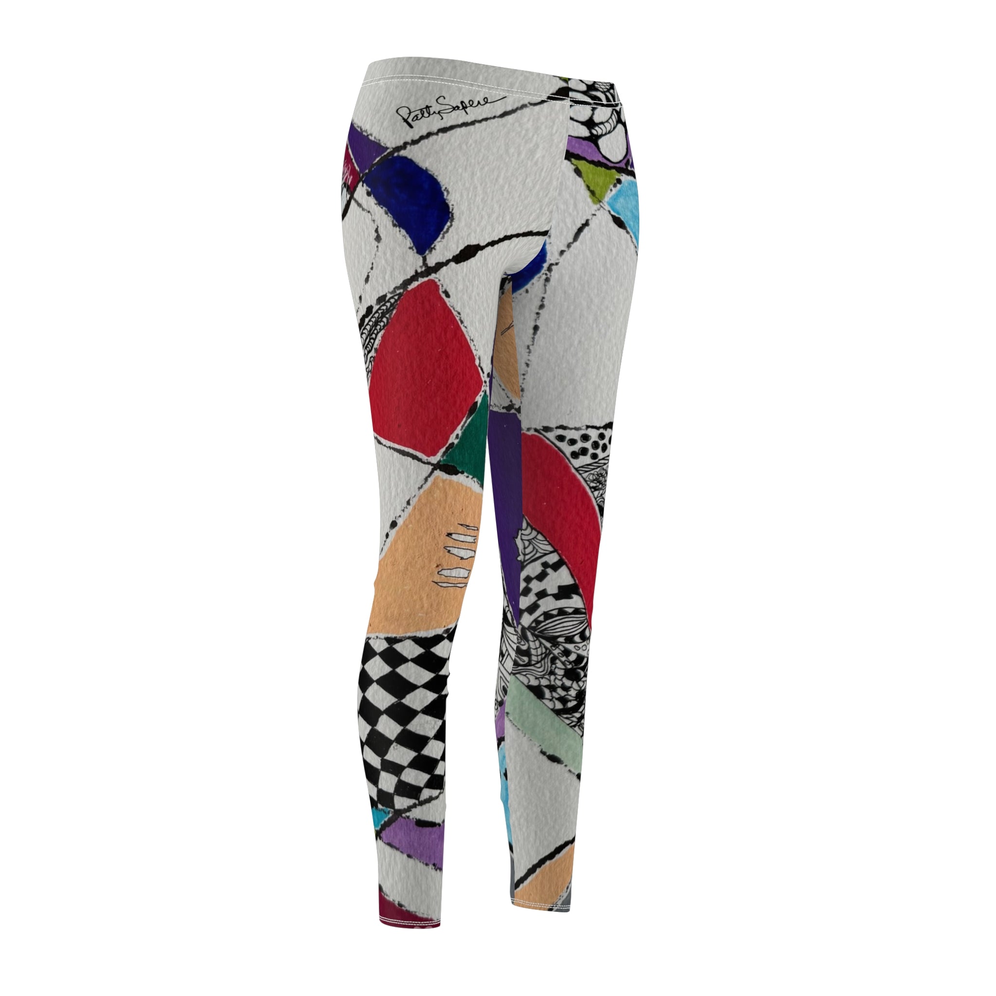 Abstract Geometric Zentangle Leggings – Ink & Watercolor Art