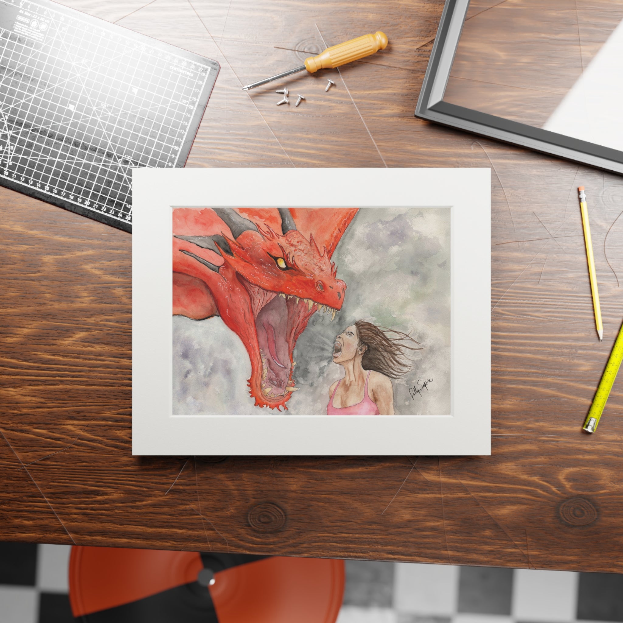 Fiery Dragon vs. Brave Hero Fine Art Prints - Framed Artwork for Fantasy Lovers