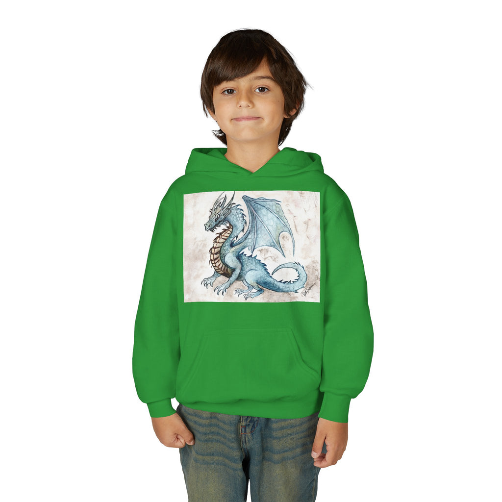 Blue Dragon Youth Hoodie – Watercolor Fantasy Art for Kids