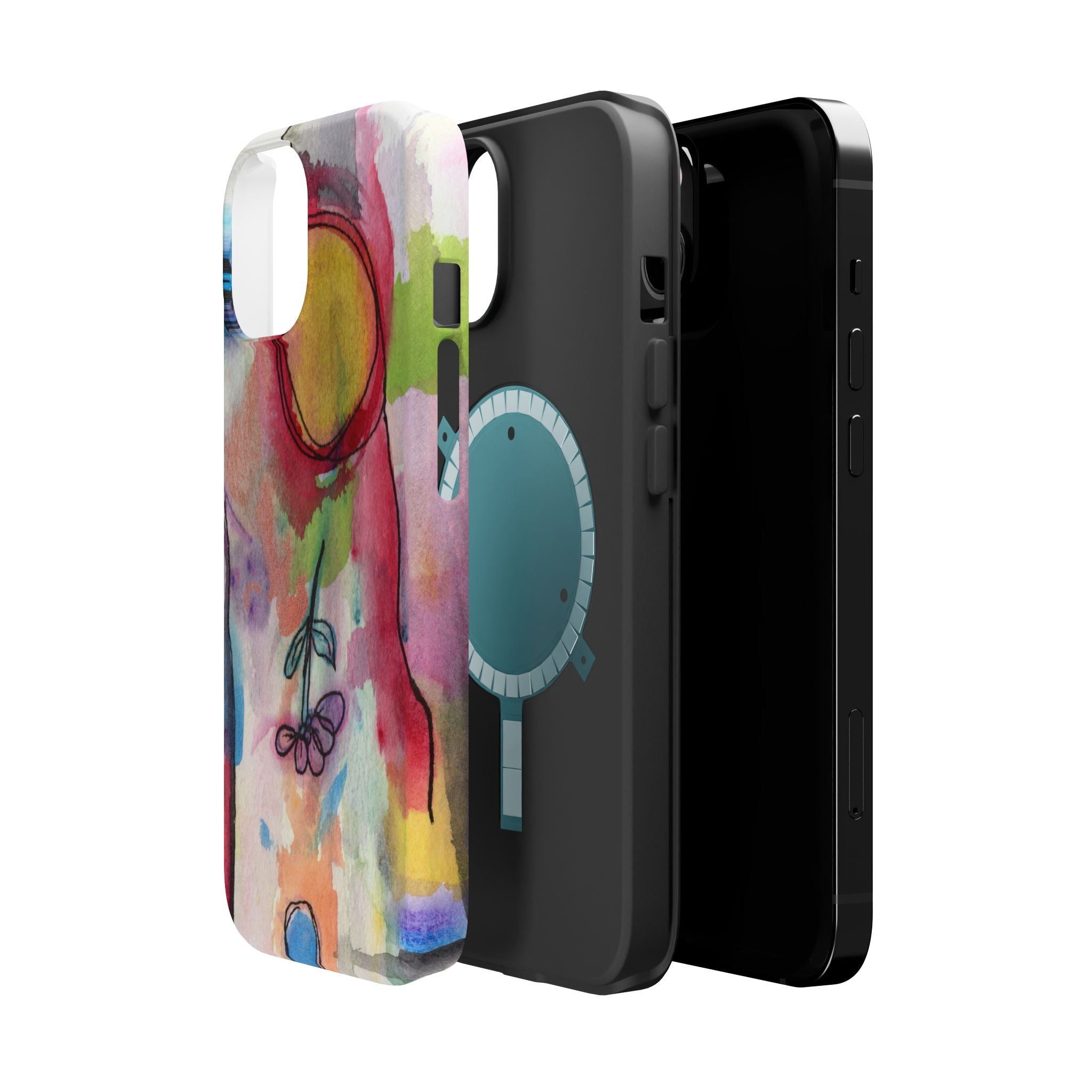 Artistic Magnetic Tough Case for Phone - Colorful Abstract Floral Design