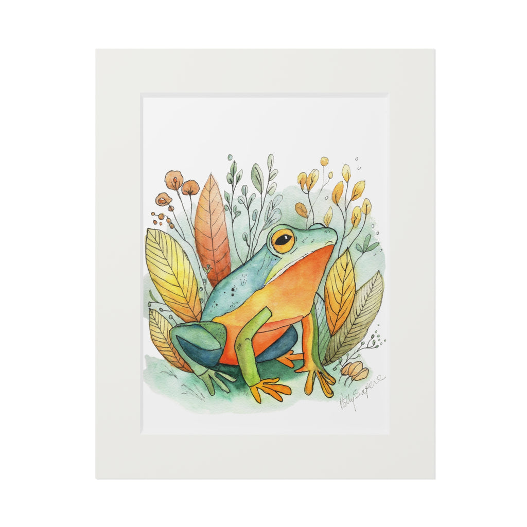 Frog Watercolor Fine Art Print with Passepartout Frame