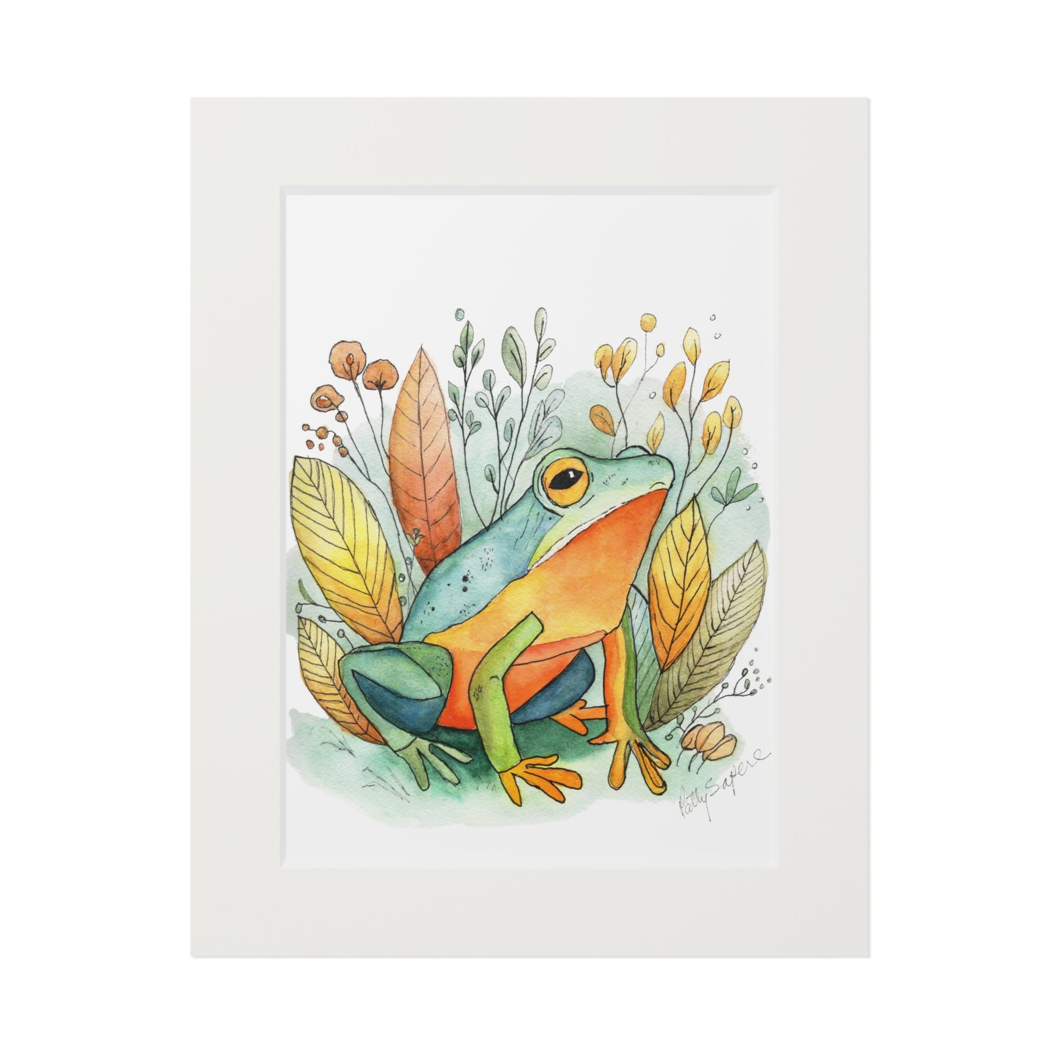 Frog Watercolor Fine Art Print with Passepartout Frame