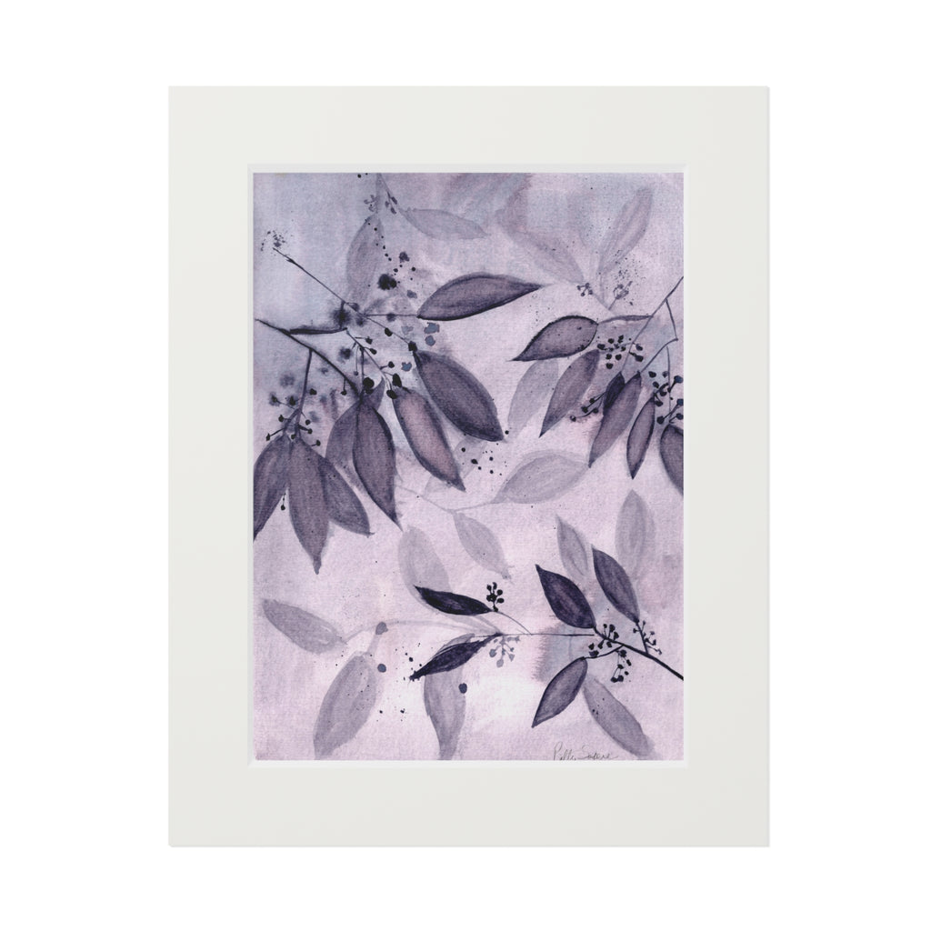 Midnight Leaves Watercolor Print (with mat)