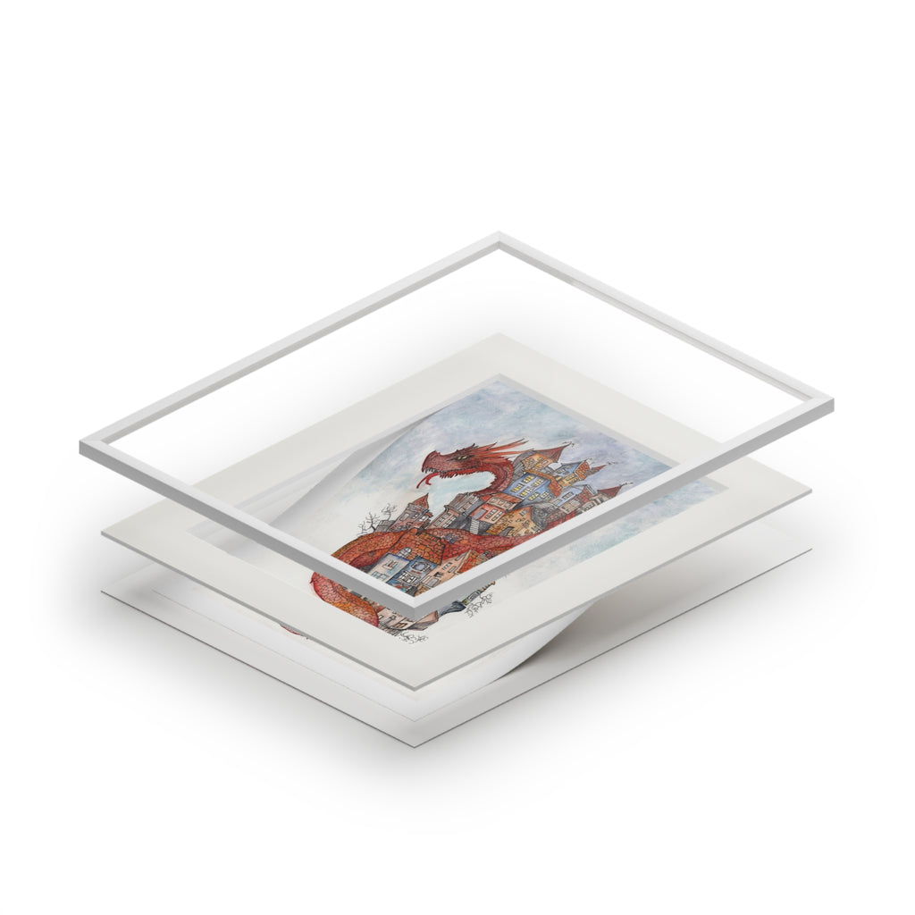 Dragon Over Town — Fine Art Print with Passepartout