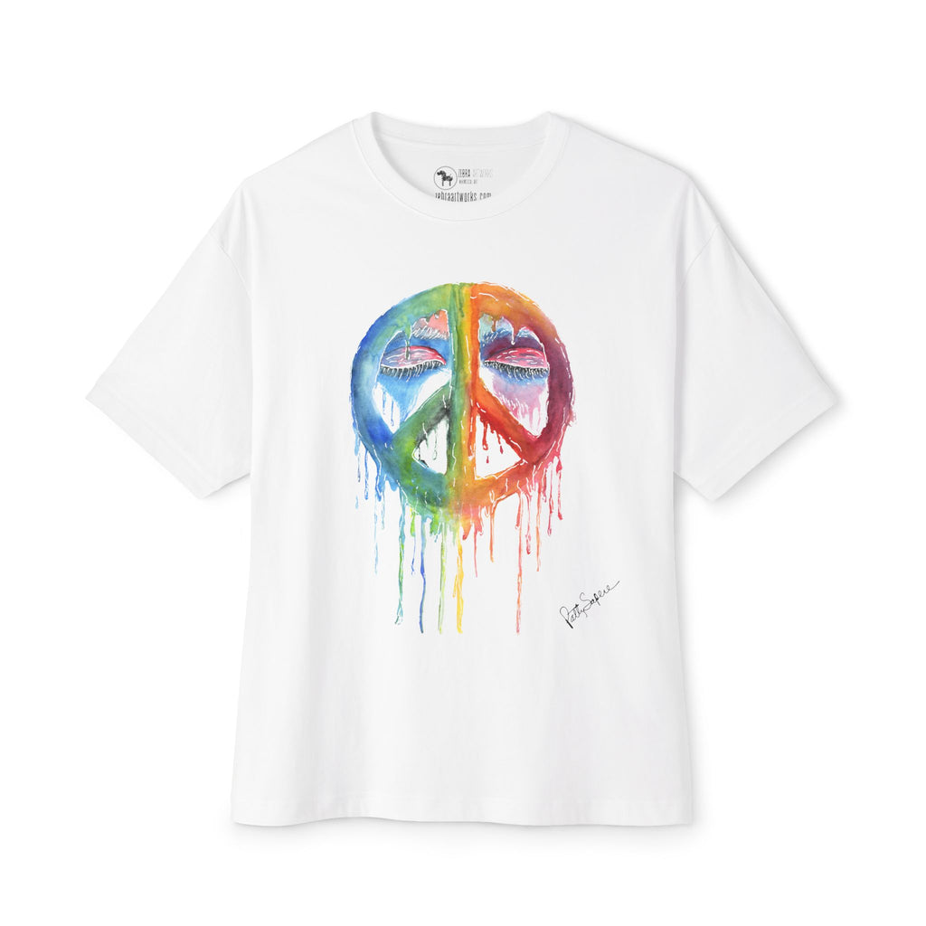 Peace Sign Watercolor Drip Tee — Rainbow Hippie Graphic T-Shirt