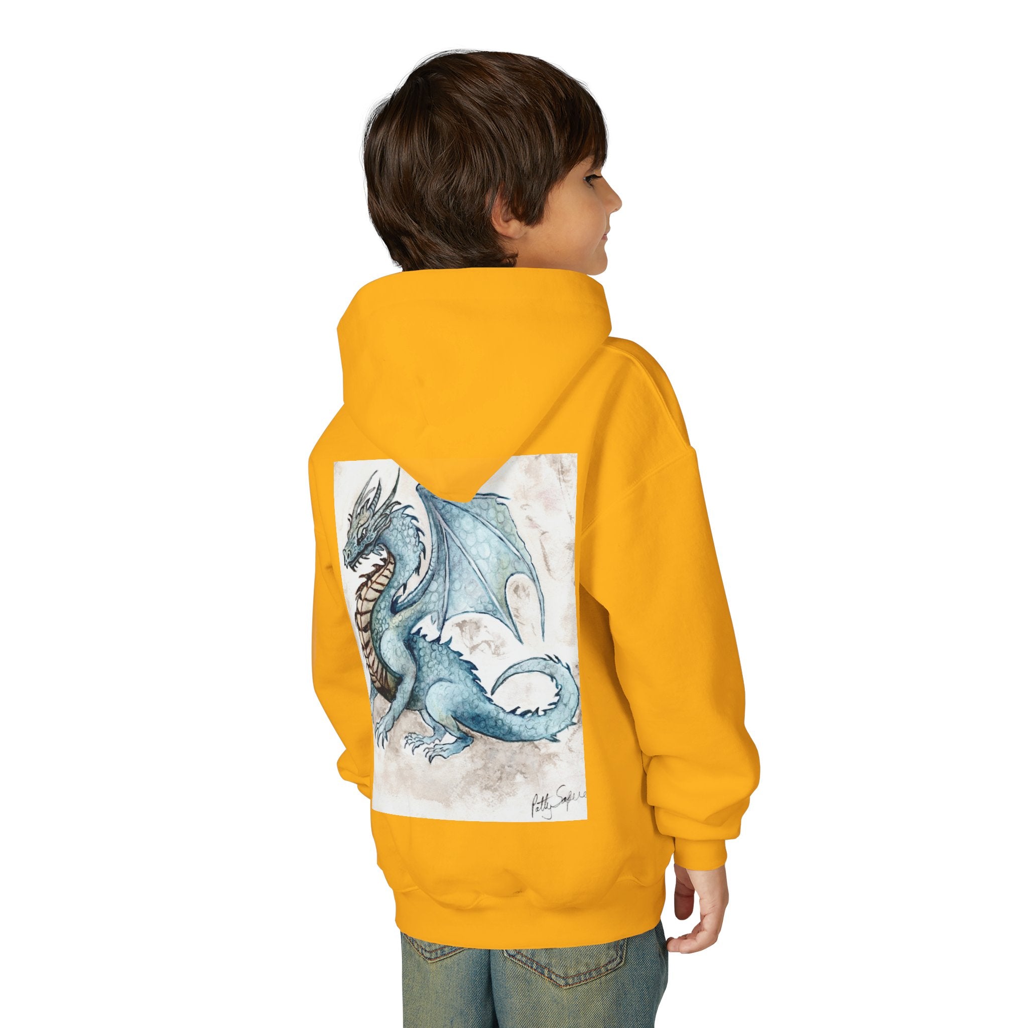 Blue Dragon Youth Hooded Sweatshirt – Fantasy Watercolor Art