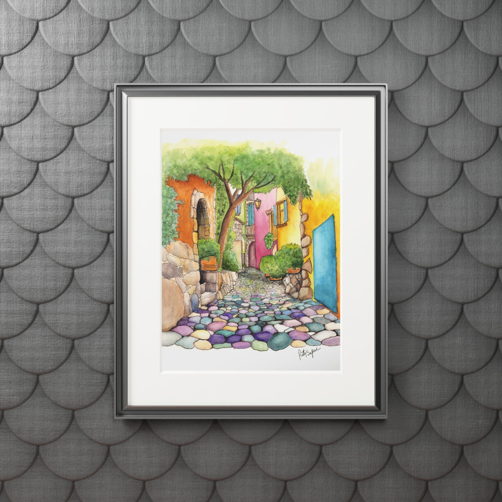 Colorful Mediterranean Alley Fine Art Print (Passepartout Frame)
