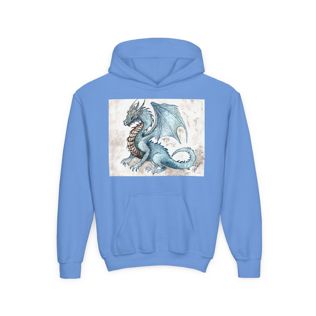 Blue Dragon Youth Hoodie – Watercolor Fantasy Art for Kids