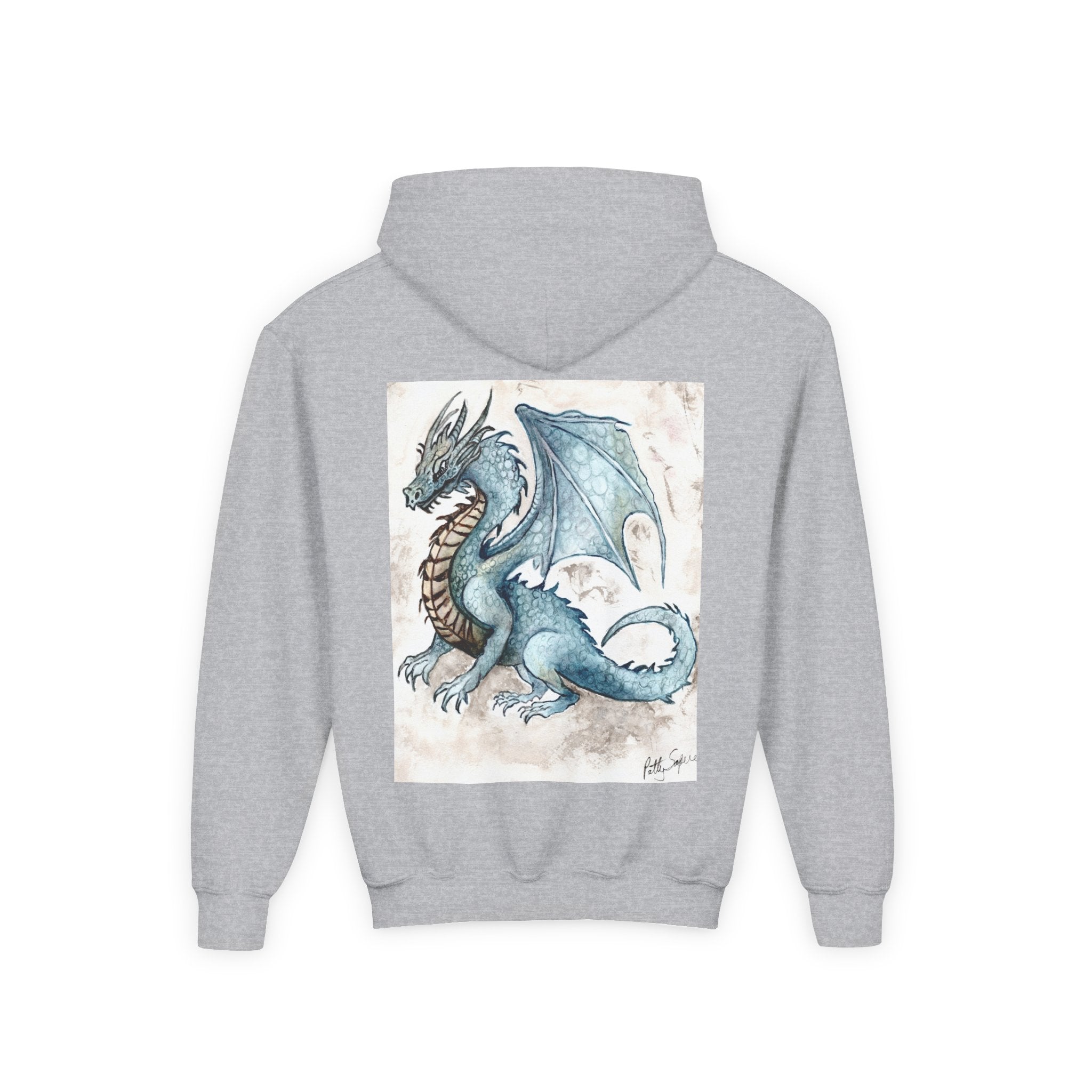 Blue Dragon Youth Hooded Sweatshirt – Fantasy Watercolor Art