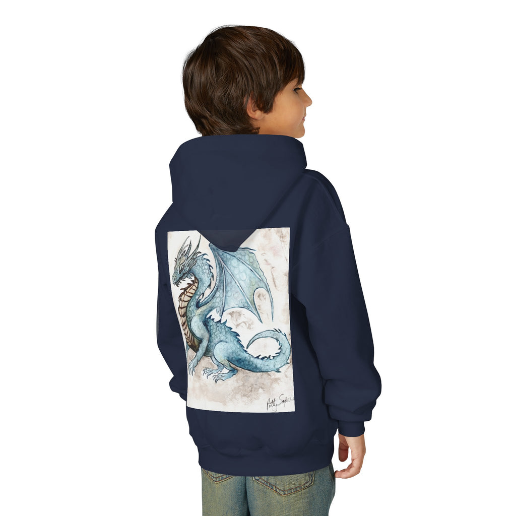 Blue Dragon Youth Hooded Sweatshirt – Fantasy Watercolor Art