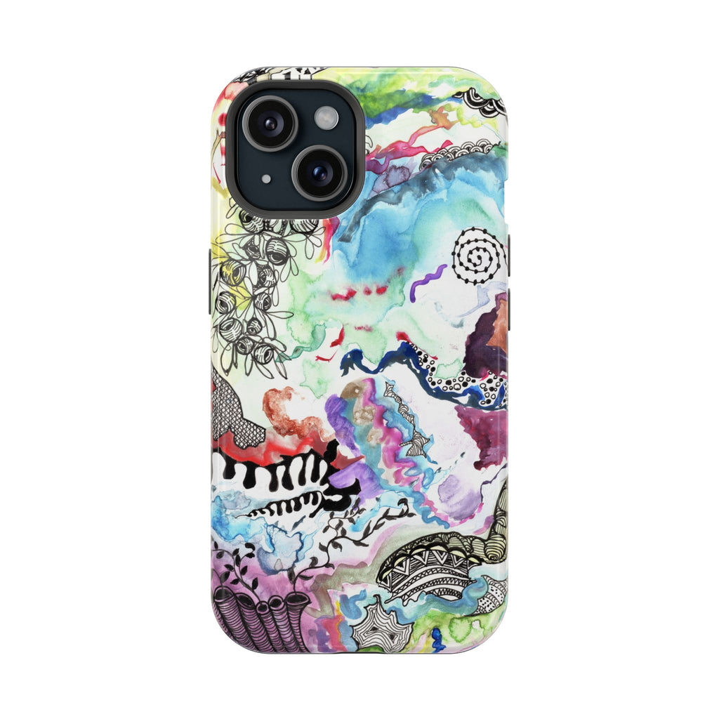 Mixed Media Collage MagSafe Phone Case – Watercolor & Ink Art
