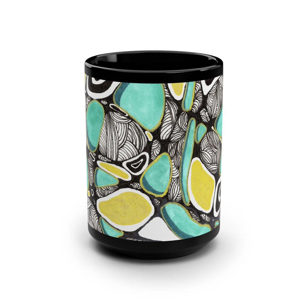 Zentangle Teal & Yellow Art Mug – Black 15oz Coffee Mug
