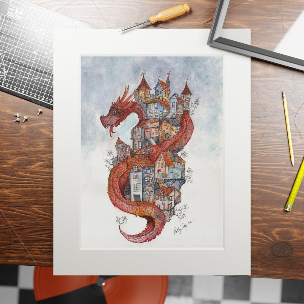Dragon Over Town — Fine Art Print with Passepartout