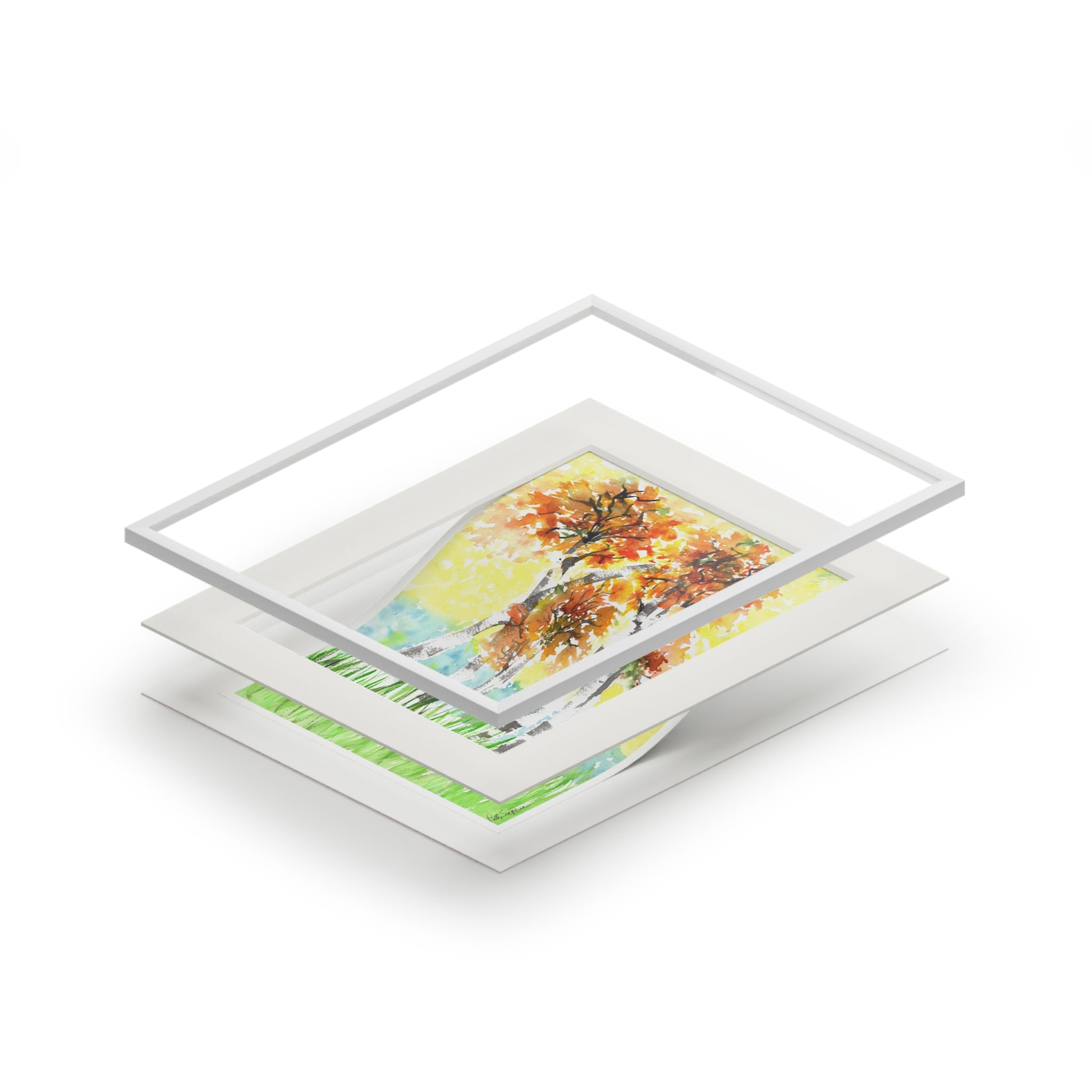 Fall Trees Watercolor Print (with mat)