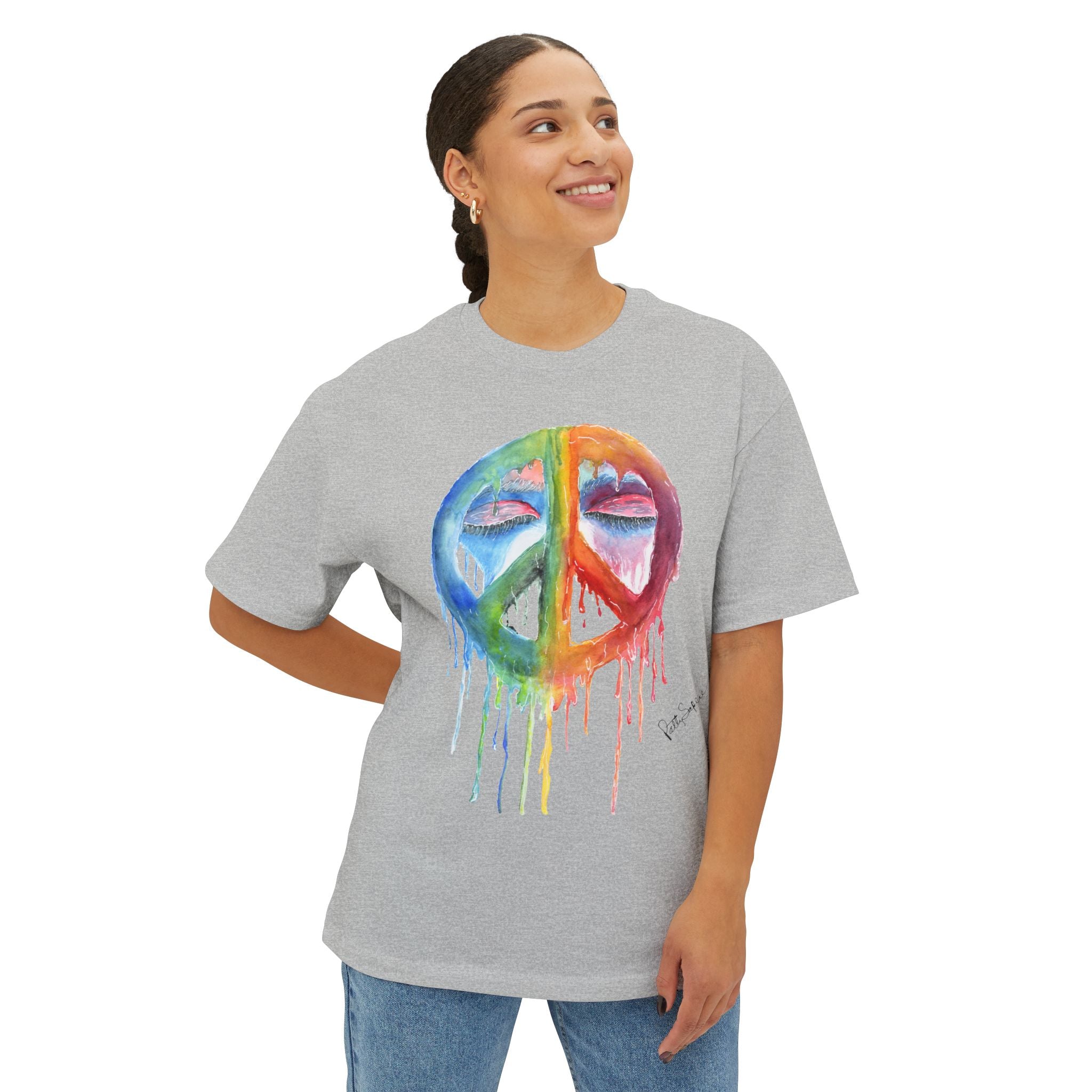 Peace Sign Watercolor Drip Tee — Rainbow Hippie Graphic T-Shirt