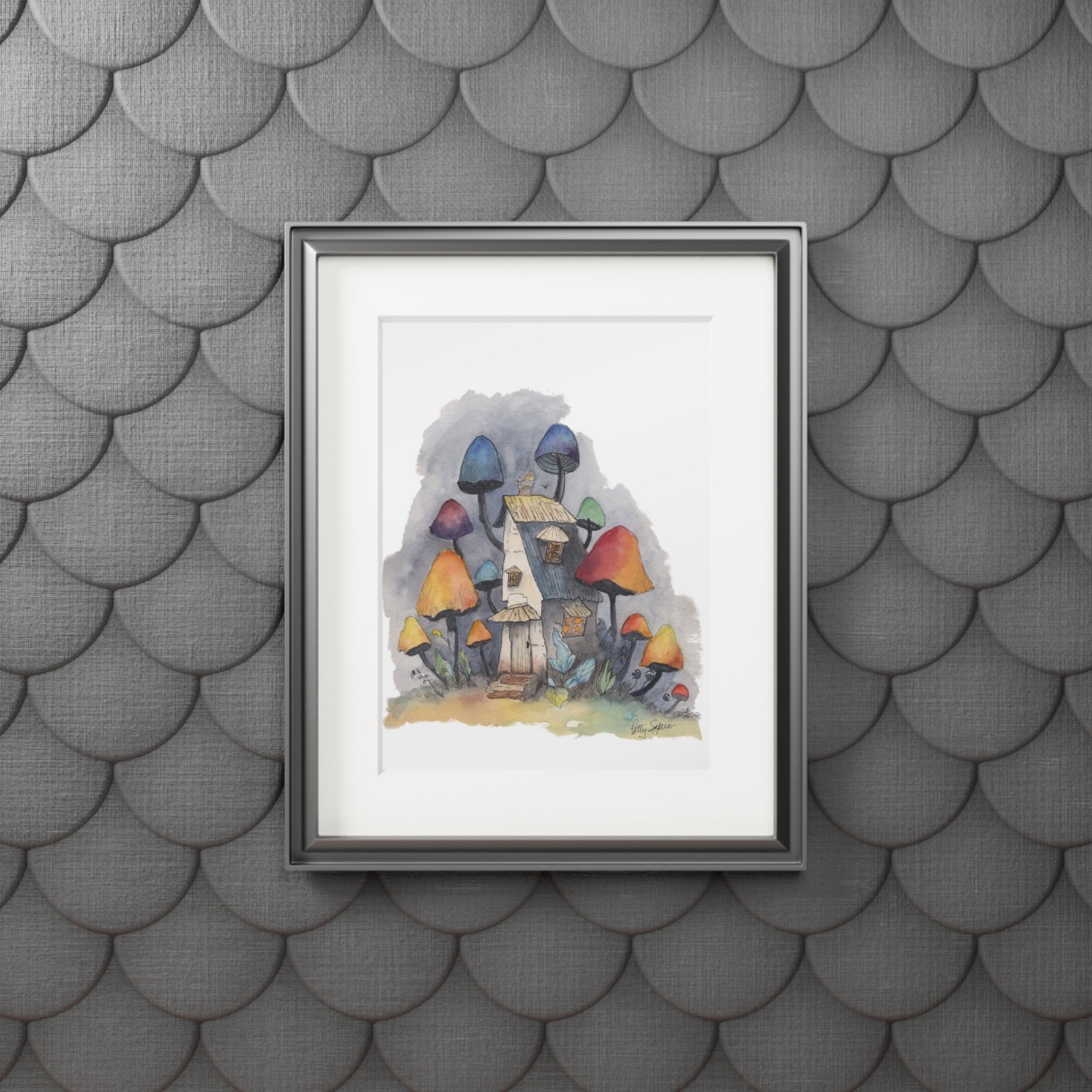 Mushroom Cottage Watercolor Art Print – Whimsical Fairy Tale Scene