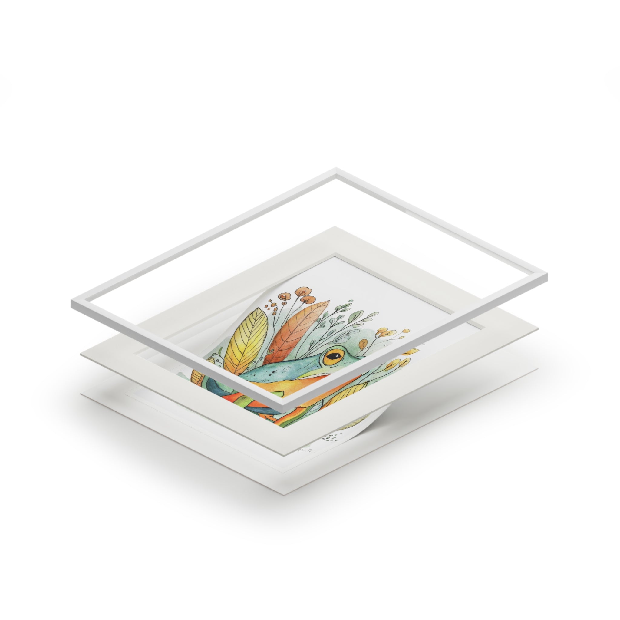 Frog Watercolor Fine Art Print with Passepartout Frame