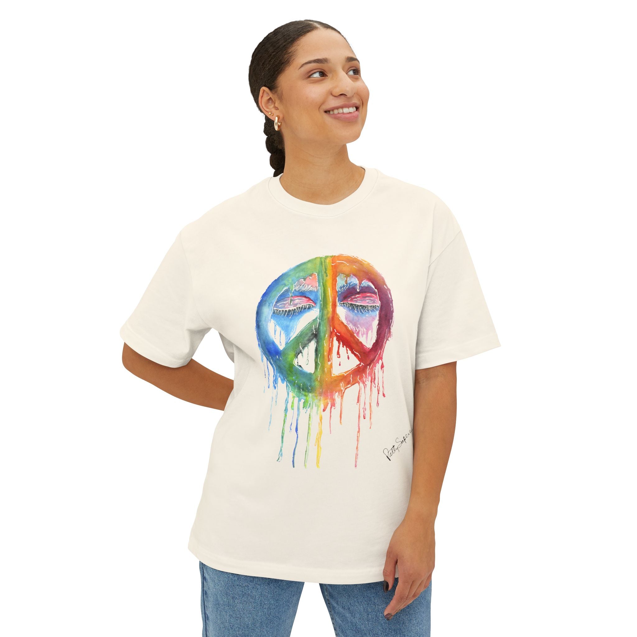 Peace Sign Watercolor Drip Tee — Rainbow Hippie Graphic T-Shirt