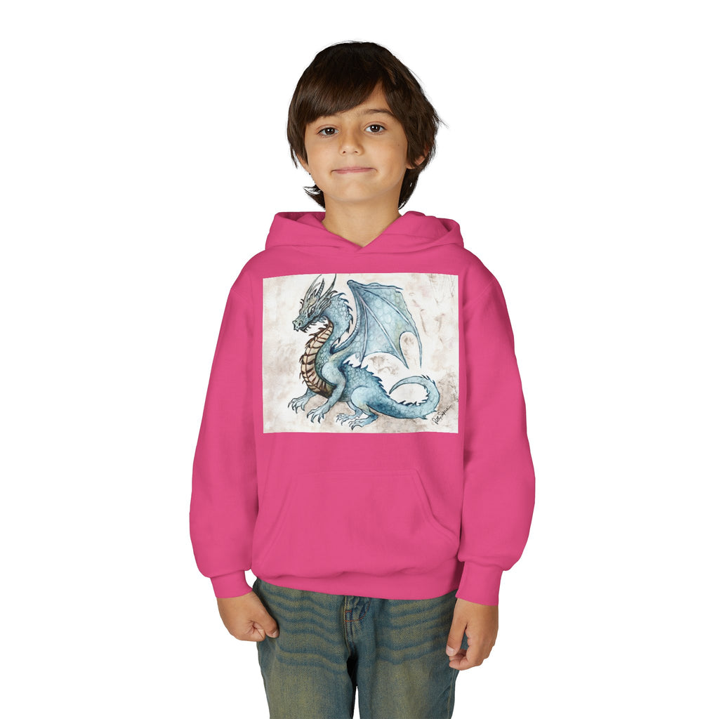 Blue Dragon Youth Hoodie – Watercolor Fantasy Art for Kids