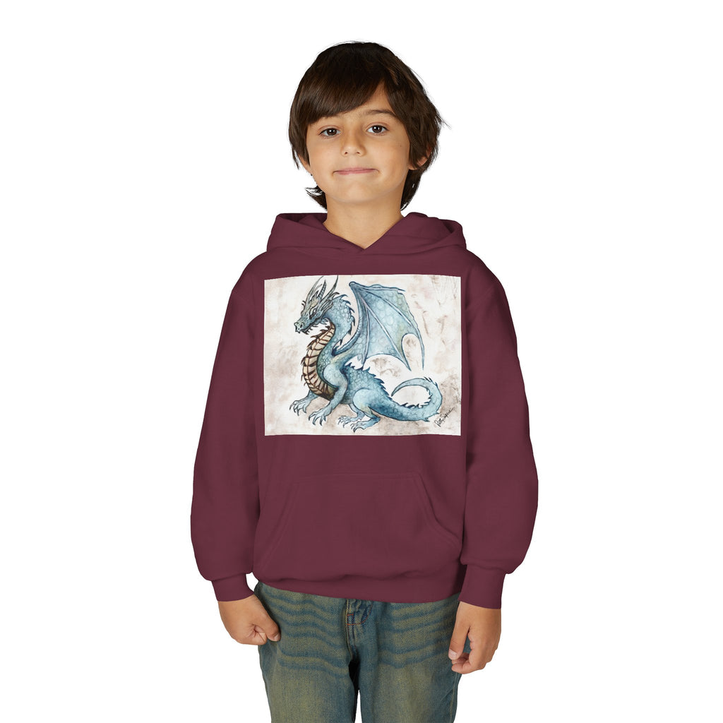 Blue Dragon Youth Hoodie – Watercolor Fantasy Art for Kids