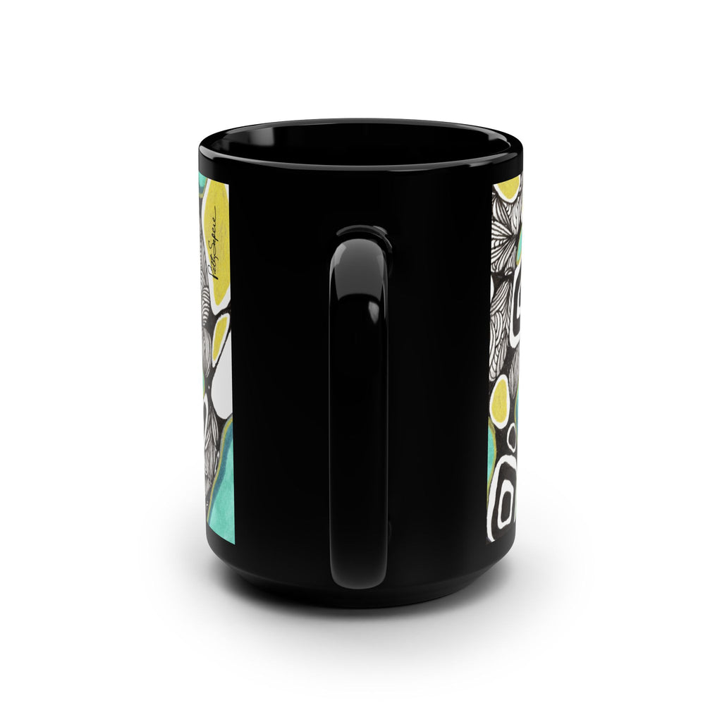 Zentangle Teal & Yellow Art Mug – Black 15oz Coffee Mug