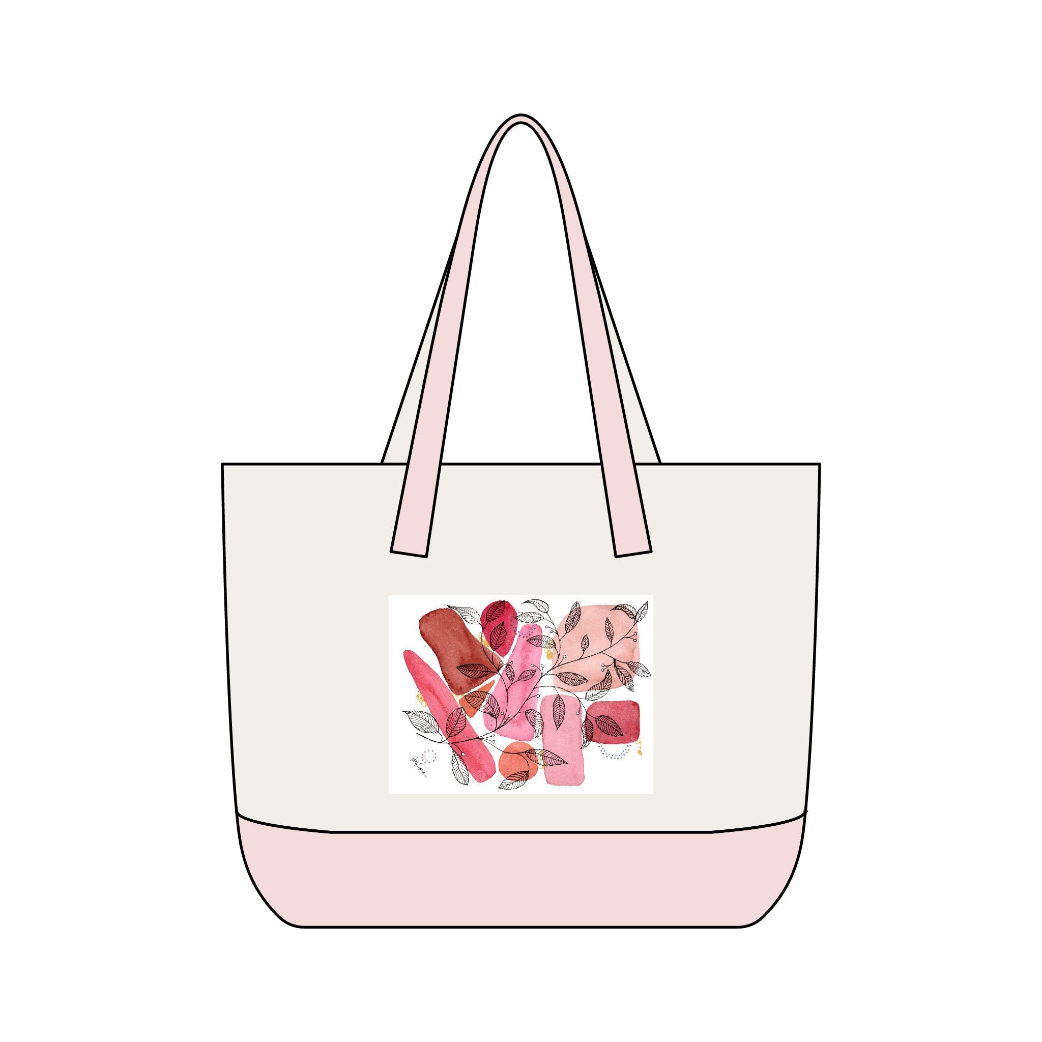 Canvas Tote Bag — Pink Abstract Floral Zippered Pocket