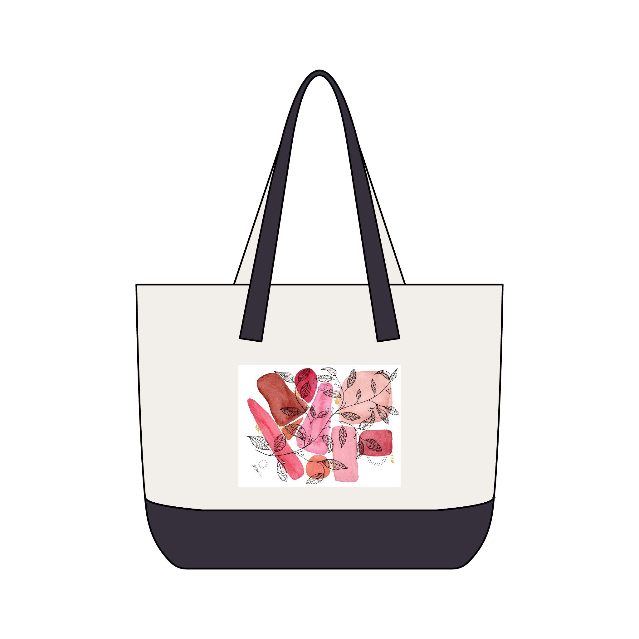 Canvas Tote Bag — Pink Abstract Floral Zippered Pocket