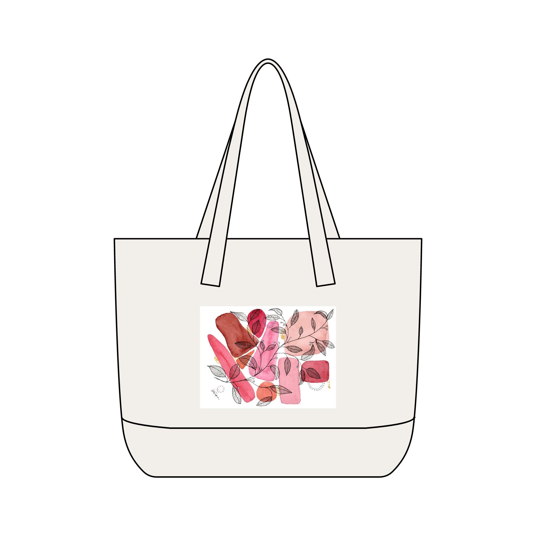 Canvas Tote Bag — Pink Abstract Floral Zippered Pocket