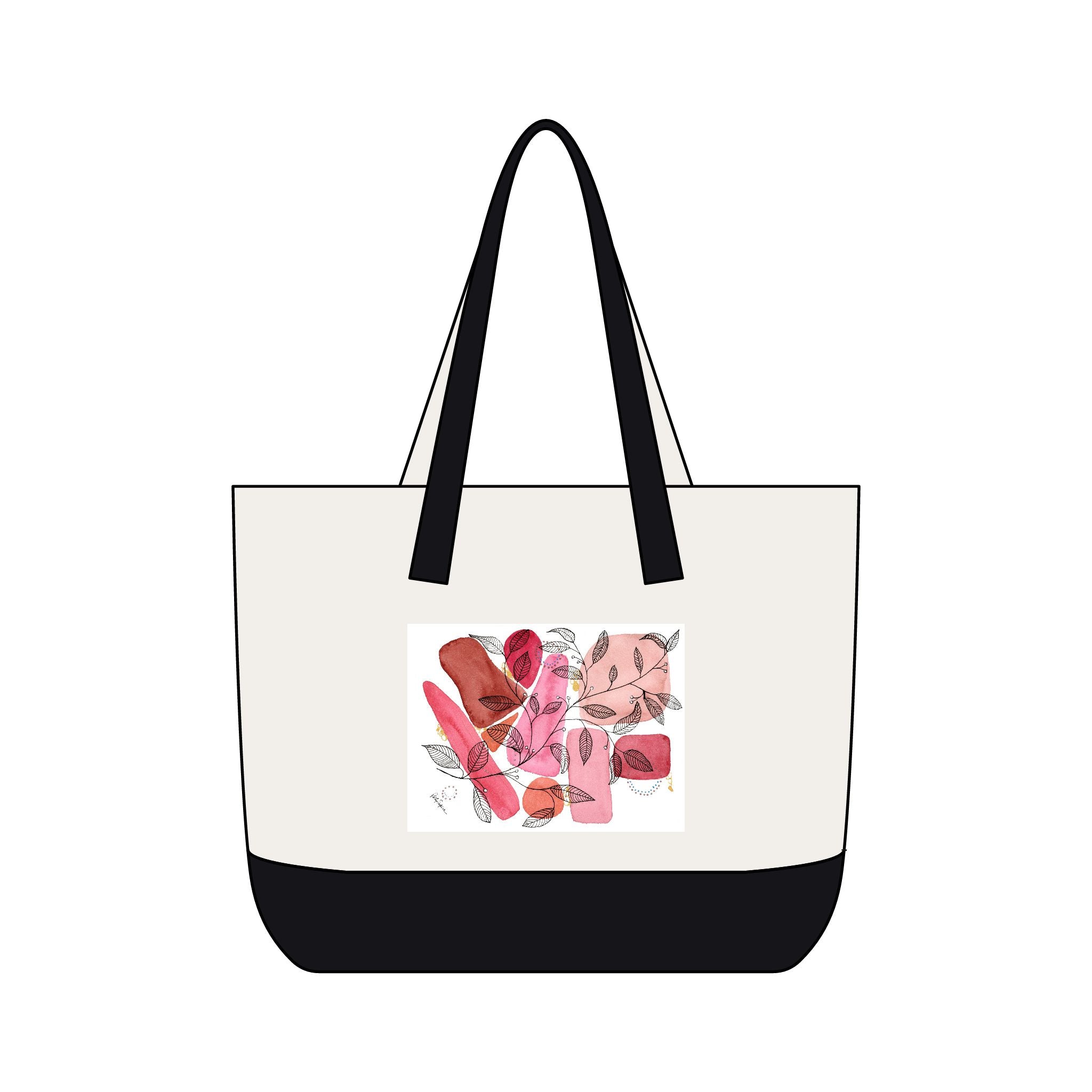 Canvas Tote Bag — Pink Abstract Floral Zippered Pocket