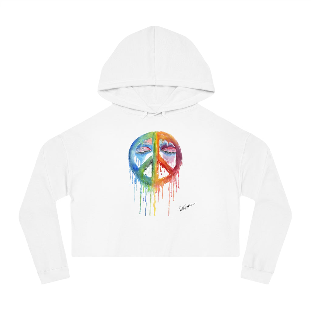 Peace Sign Watercolor Cropped Hoodie — Women's Rainbow Drip Graphic Sweatshirt