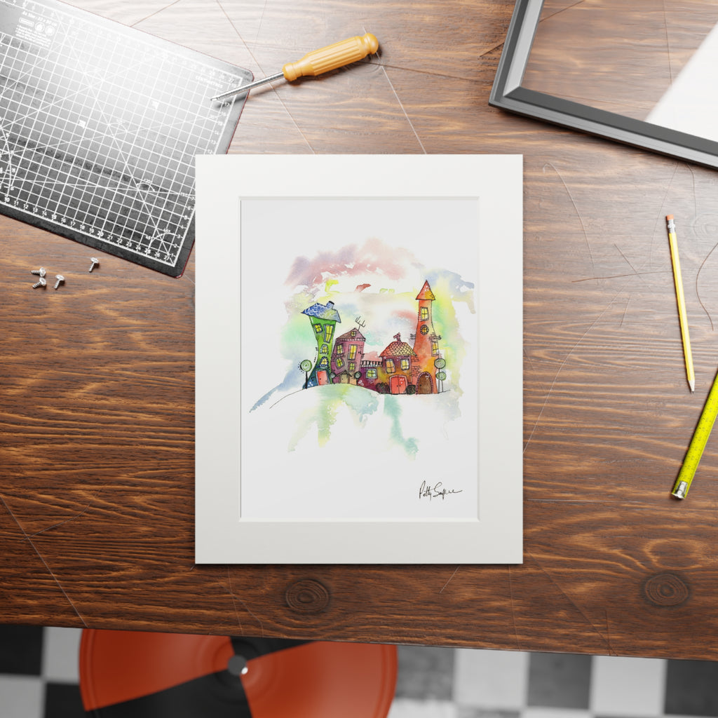 Colorful Cityscape Fine Art Print with Passepartout Frame