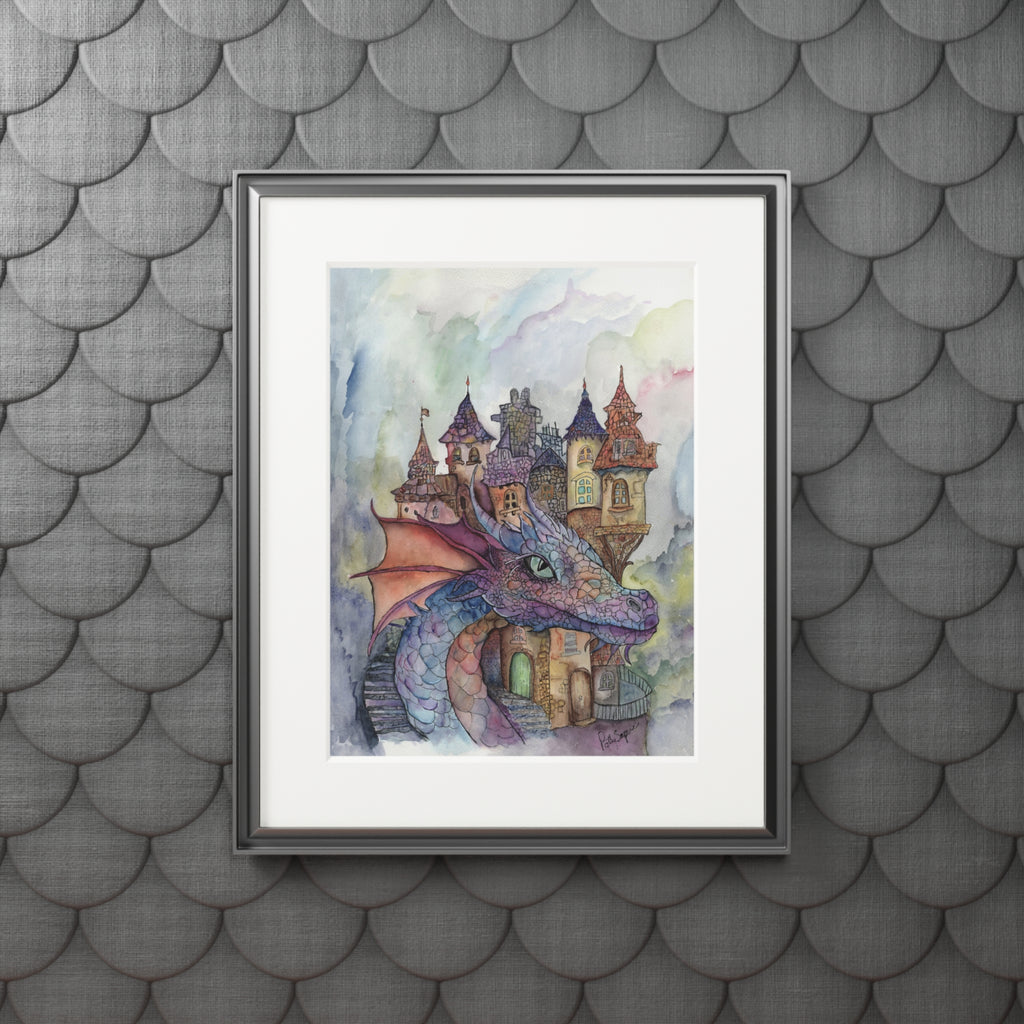 Dragon Castle Watercolor Fine Art Print with Passepartout