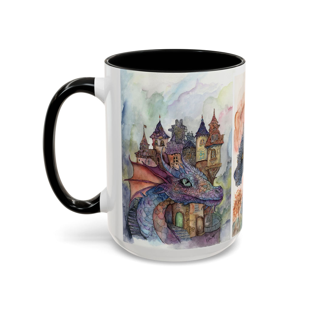 Watercolor Dragon Village Art Mug – Fantasy Accent Coffee Mug