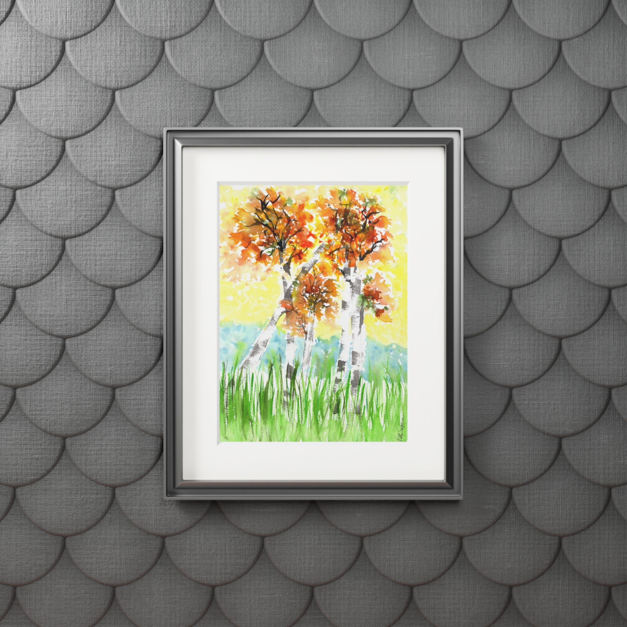 Fall Trees Watercolor Print (with mat)